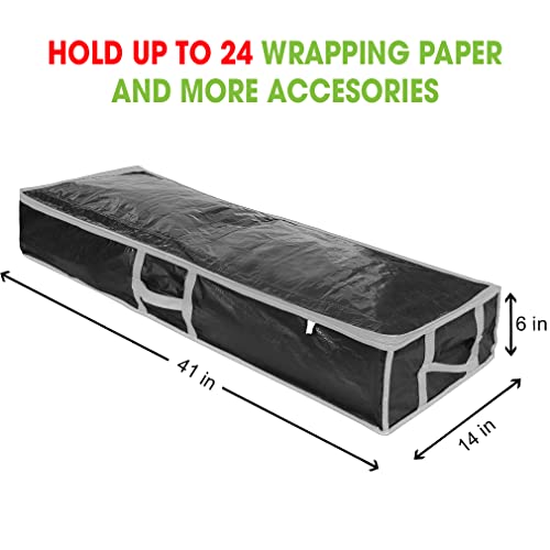 ProPik Wrapping Paper Storage Containers | Gift Wrap Organizer Under Bed 41”x14”x6” Fits 18-24 Rolls Fit Up to 40” Long Roll Wrap Storage Box Holder with Pockets for Ribbon Bows & Accessories (Black)