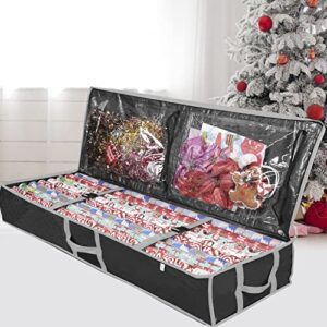 ProPik Wrapping Paper Storage Containers | Gift Wrap Organizer Under Bed 41”x14”x6” Fits 18-24 Rolls Fit Up to 40” Long Roll Wrap Storage Box Holder with Pockets for Ribbon Bows & Accessories (Black)