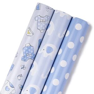 maypluss wrapping paper roll – mini roll – 17″ x 120″ per roll – baby boy design (42.3 sq.ft.ttl)