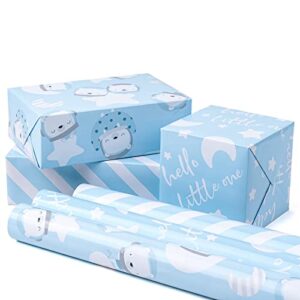 ruspepa wrapping paper rolls for baby shower, birthday- 17 inches x 10 feet per roll, total of 3 rolls, baby boy