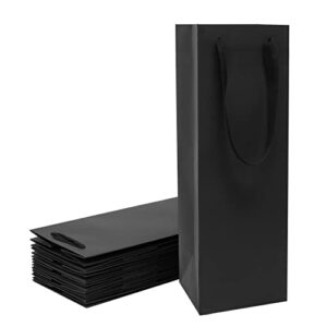 aimyoo black wine bottle bags 4x4x14 inch, 10 pack large kraft paper gift bags with handles bulk