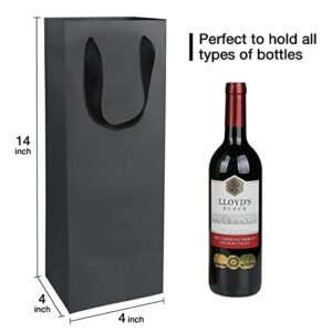 Aimyoo Black Wine Bottle Bags 4x4x14 inch, 10 Pack Large Kraft Paper Gift Bags with Handles Bulk