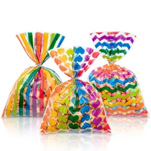 labeol 135pcs cellophane bags 5x7 rainbow christmas treat bags with ties goodie bags clear gift bags candy bags cookie bags favor bags clear plastic bags for packaging baby shower