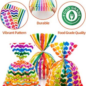 Labeol 135pcs Cellophane Bags 5X7 Rainbow Christmas Treat Bags with Ties Goodie Bags Clear Gift Bags Candy Bags Cookie Bags Favor Bags Clear Plastic Bags for Packaging Baby Shower