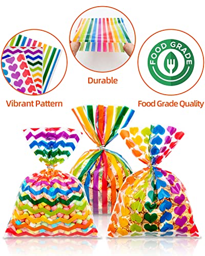 Labeol 135pcs Cellophane Bags 5X7 Rainbow Christmas Treat Bags with Ties Goodie Bags Clear Gift Bags Candy Bags Cookie Bags Favor Bags Clear Plastic Bags for Packaging Baby Shower