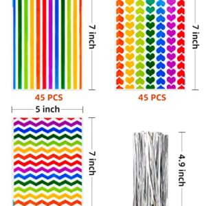 Labeol 135pcs Cellophane Bags 5X7 Rainbow Christmas Treat Bags with Ties Goodie Bags Clear Gift Bags Candy Bags Cookie Bags Favor Bags Clear Plastic Bags for Packaging Baby Shower