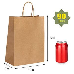 Moretoes 90pcs Kraft Paper Bags 10x5x13 Inches Brown Paper Gift Bags with Handles Bulk, Shopping Bags, Retail Bags for Small Business, Birthday Wedding Party Favor Bags, Merchandise Bags