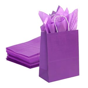 timblessing 24 purple bulk kraft party gift bags with 24 sheets of purple wrapping paper, small size gift bag, (8.6×3.2×5.9 inch)