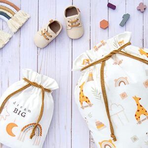 Gather & Knot Drawstring Gift Bags | 20" Large 12" Small | Premium Canvas | Reusable Fabric Wrap for Baby Shower, Neutral Gender Reveal, Kid Birthday | Boho Toy