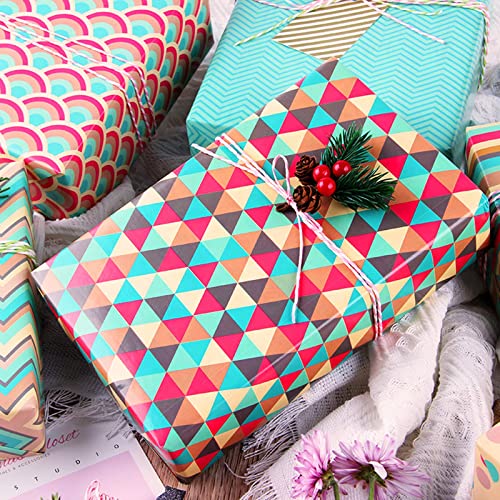 Wrapping Paper Sheets - Folded Flat - Birthday Wrapping Paper Set Included 6 Pack Gift Wrap Paper with Ribbon,Tag,Red Green Gift Wrapping Paper for Birthday,Bridal Baby Shower,Weddings,Graduations,Women,Men,Boy,Girl,All Occasion