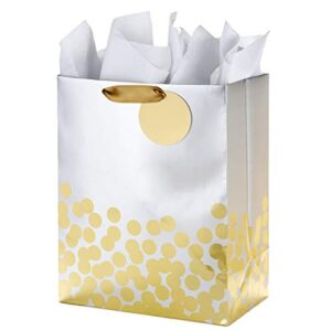 Hallmark 13" Large Gift Bag with Tissue Paper (Gold Foil Dots on Silver) for Graduations, Engagements, Bridal Showers, Weddings, Valentines Day, Holidays, Christmas, Any Occasion