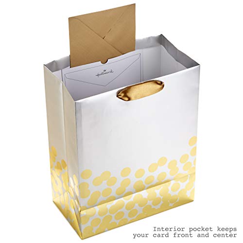 Hallmark 13" Large Gift Bag with Tissue Paper (Gold Foil Dots on Silver) for Graduations, Engagements, Bridal Showers, Weddings, Valentines Day, Holidays, Christmas, Any Occasion