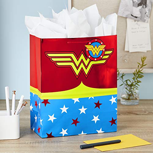 Hallmark 13" Large Wonder Woman Gift Bag with Tissue Paper for Birthdays, Mother's Day, Nurses Day, Graduations, Valentines Day, Teacher Appreciation or Any Occasion