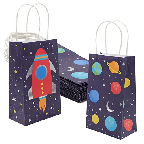 Juvale Small Outer Space Party Favor Gift Bags with Handles for Galaxy Birthday (24 Pack)