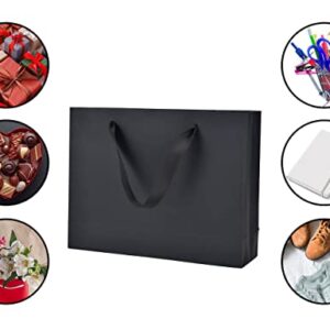 HUAPRINT Black Paper Bags,Shopping bags with Ribbon Handles,20Pcs,10.6x8.3x3.1,Craft Gift Bags for Clothes,Bulk Lunch Bags,Retail Bags,Party Favor Bags,Merchandise Business Bags,Wedding Bags