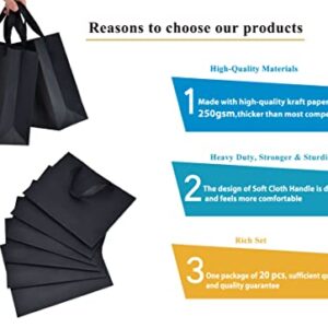 HUAPRINT Black Paper Bags,Shopping bags with Ribbon Handles,20Pcs,10.6x8.3x3.1,Craft Gift Bags for Clothes,Bulk Lunch Bags,Retail Bags,Party Favor Bags,Merchandise Business Bags,Wedding Bags
