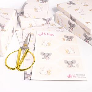 CENTRAL 23 - Elephants and Bunnies Wrapping Paper - 6 Sheet for Gift Wrap for Babies - Baby Shower - Christening - Baptism - Stars - Rabbit - Bunny - Made in the UK