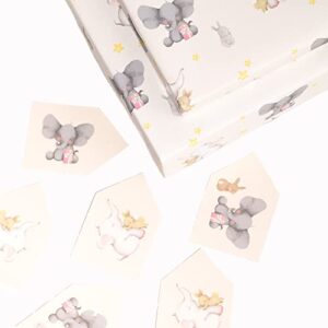 CENTRAL 23 - Elephants and Bunnies Wrapping Paper - 6 Sheet for Gift Wrap for Babies - Baby Shower - Christening - Baptism - Stars - Rabbit - Bunny - Made in the UK