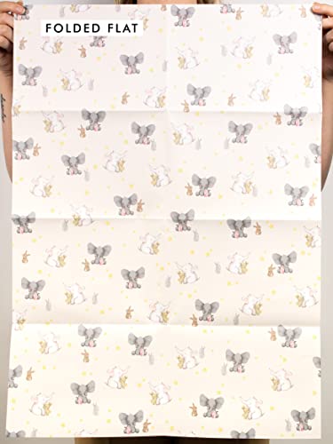 CENTRAL 23 - Elephants and Bunnies Wrapping Paper - 6 Sheet for Gift Wrap for Babies - Baby Shower - Christening - Baptism - Stars - Rabbit - Bunny - Made in the UK