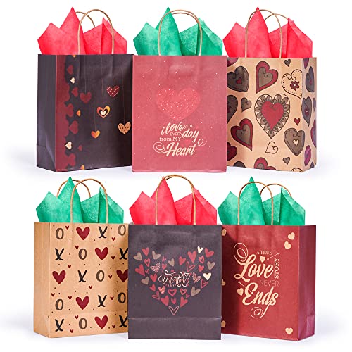 JOYIN 24 Pcs Valentine's Day Paper Gift Bags with Handle 7.5x9 inch, Paper Wrapping Craft Bags for Funny Gifts Novelty Gifts Valentines Day Gift Giving