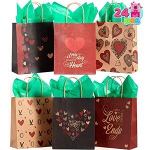 JOYIN 24 Pcs Valentine's Day Paper Gift Bags with Handle 7.5x9 inch, Paper Wrapping Craft Bags for Funny Gifts Novelty Gifts Valentines Day Gift Giving