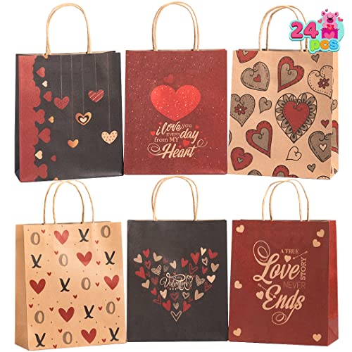 JOYIN 24 Pcs Valentine's Day Paper Gift Bags with Handle 7.5x9 inch, Paper Wrapping Craft Bags for Funny Gifts Novelty Gifts Valentines Day Gift Giving