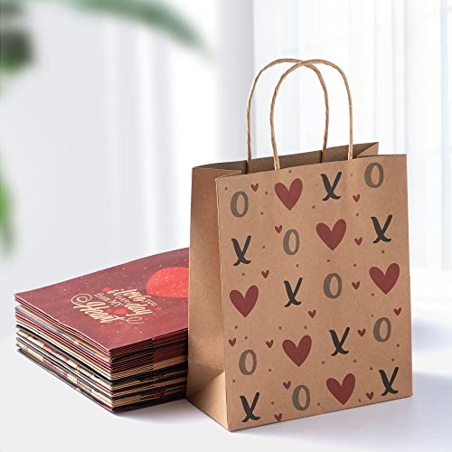 JOYIN 24 Pcs Valentine's Day Paper Gift Bags with Handle 7.5x9 inch, Paper Wrapping Craft Bags for Funny Gifts Novelty Gifts Valentines Day Gift Giving