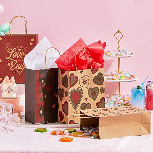 JOYIN 24 Pcs Valentine's Day Paper Gift Bags with Handle 7.5x9 inch, Paper Wrapping Craft Bags for Funny Gifts Novelty Gifts Valentines Day Gift Giving