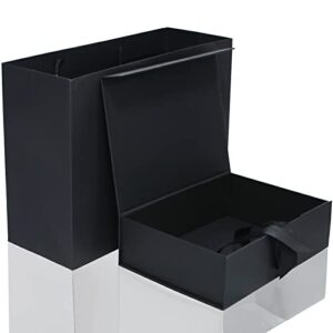 large black luxury magnetic gift box with lid, ribbons and gift bag, 12.2×8.7×4 inches, great for business, christmas, new year, wedding, birthdays, groomsman, husband, father’s day, presents display and packging