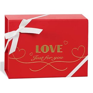 CHARMGIFTBOX Large Gift Box with Lids for Presents, 8.7x6.7x4 Inches Collapsible Red Gift Boxes with Magnetic Closure Ribbon and Card for Valentine's Day Birthday Bridesmaid Boxes