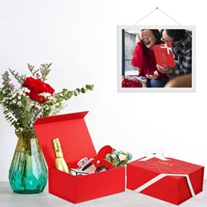 CHARMGIFTBOX Large Gift Box with Lids for Presents, 8.7x6.7x4 Inches Collapsible Red Gift Boxes with Magnetic Closure Ribbon and Card for Valentine's Day Birthday Bridesmaid Boxes