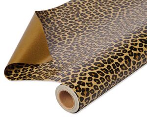american greetings reversible wrapping paper jumbo roll for birthdays, mother’s day, father’s day, graduation and all occasions, leopard and gold (1 roll, 175 sq. ft.)