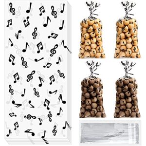 kosiz 100 pieces music notes cellophane goodie bags musical theme treat bags plastic musical party candy bags with silver twist ties for band birthday party favor supplies dessert pastry decoration