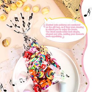 Kosiz 100 Pieces Music Notes Cellophane Goodie Bags Musical Theme Treat Bags Plastic Musical Party Candy Bags with Silver Twist Ties for Band Birthday Party Favor Supplies Dessert Pastry Decoration