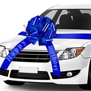happy birthday car bow big car ribbon bow large gift wrapping bow giant bow for car decorative huge pull bow for christmas party birthday car decoration (royal blue,20 inches)