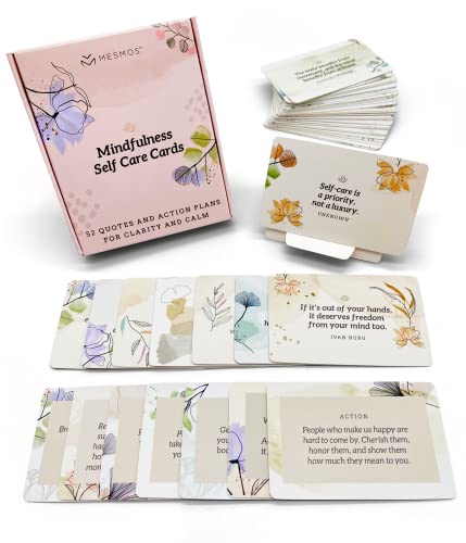 MESMOS 52 Mindfulness Cards with Action Plans. Relaxation Stress Relief Gifts for Women, Positive Affirmation Cards, Anxiety Relief Items, Meditation Self Care Kit, Relaxing Spiritual Gifts for Women