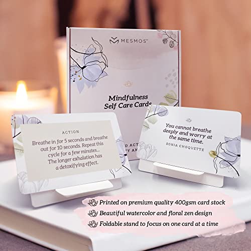 MESMOS 52 Mindfulness Cards with Action Plans. Relaxation Stress Relief Gifts for Women, Positive Affirmation Cards, Anxiety Relief Items, Meditation Self Care Kit, Relaxing Spiritual Gifts for Women