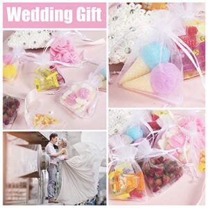 Bouraw 100Pcs Organza Bags, Drawstring Pouches, Wedding Favour Bags Party Christmas Bags, White Pouches (7x9cm, 2.7 * 3.5”)