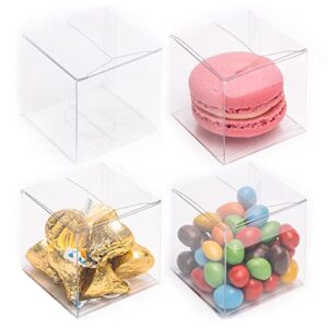 decvel clear favor boxes – 100 pack – 2 x 2 x 2 inches stackable clear gift boxes made from food-grade, scratch resistant pet material – can be used as display plastic box, clear treat boxes, and for party favors