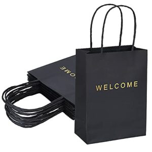 driew welcome bags 50 pack, 5.9 x 3.1 x 8.3” black welcome gift bags paper bags with handles black gift bags for retail, wedding,party, shopping