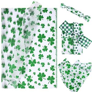 bolsome 100 sheet st. patrick’s day tissue paper bulk, green shamrock wrapping paper clover gift wrapping tissue paper for irish diy art crafts flower pom pom home party favor decor, 14 x 20in