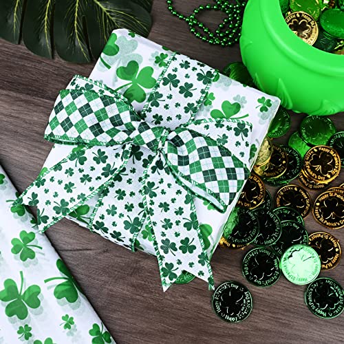 Bolsome 100 Sheet St. Patrick's Day Tissue Paper Bulk, Green Shamrock Wrapping Paper Clover Gift Wrapping Tissue Paper for Irish DIY Art Crafts Flower Pom Pom Home Party Favor Decor, 14 x 20in