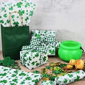 Bolsome 100 Sheet St. Patrick's Day Tissue Paper Bulk, Green Shamrock Wrapping Paper Clover Gift Wrapping Tissue Paper for Irish DIY Art Crafts Flower Pom Pom Home Party Favor Decor, 14 x 20in