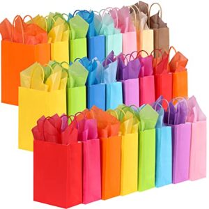 tomnk 72 pieces small gift bags with 72 tissue paper 12 colors bulk party favor bags with handles, rainbow paper bags goodie bags for christmas day, wedding, baby shower, birthday, party and gifts