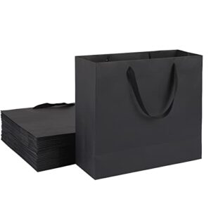 Moretoes 30pcs Black Gift Bags with Handles Large Kraft Paper Bags 12.5"x 4.5"x 11" Heavy Duty Wrap Bags with Cloth Handles for Retail, Grocery, Boutique, Business, Merchandise, Party Favor, Wedding
