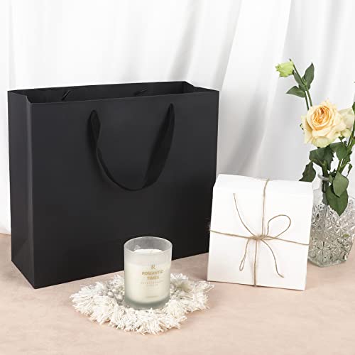 Moretoes 30pcs Black Gift Bags with Handles Large Kraft Paper Bags 12.5"x 4.5"x 11" Heavy Duty Wrap Bags with Cloth Handles for Retail, Grocery, Boutique, Business, Merchandise, Party Favor, Wedding