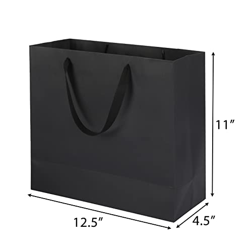 Moretoes 30pcs Black Gift Bags with Handles Large Kraft Paper Bags 12.5"x 4.5"x 11" Heavy Duty Wrap Bags with Cloth Handles for Retail, Grocery, Boutique, Business, Merchandise, Party Favor, Wedding