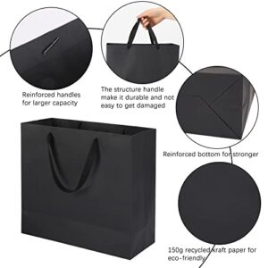 Moretoes 30pcs Black Gift Bags with Handles Large Kraft Paper Bags 12.5"x 4.5"x 11" Heavy Duty Wrap Bags with Cloth Handles for Retail, Grocery, Boutique, Business, Merchandise, Party Favor, Wedding