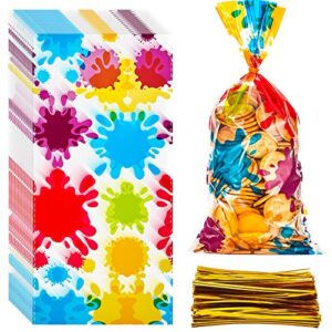 50 pieces artist party cello bags colorful paint cellophane bags opp artist paint treat bags goody candy bags gift bags for birthday party baby shower party supplies decorations