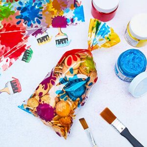 50 Pieces Artist Party Cello Bags Colorful Paint Cellophane Bags OPP Artist Paint Treat Bags Goody Candy Bags Gift Bags for Birthday Party Baby Shower Party Supplies Decorations